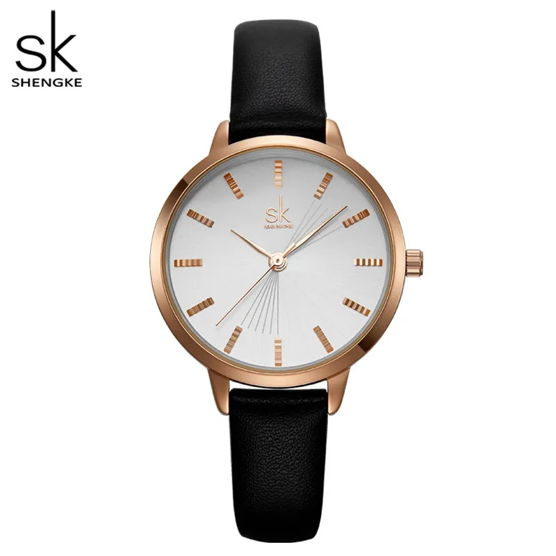 Shengke Новые поступления черный ремешок Rosegold чехол бизнес стильные женские часы