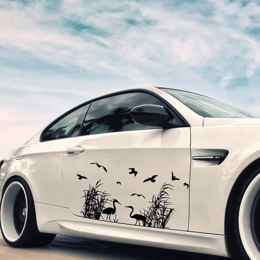 

Drop Shipping Red-crowned crane Auto Sticker Creative Auto Decorative Decals Car Door Handle Vinyl Car Body Decals