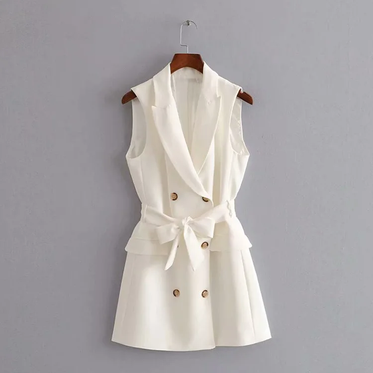 vest elegant women white coat korean style ladies long waistcoat sleeveless bow belt outwear female gilet femme | Женская одежда