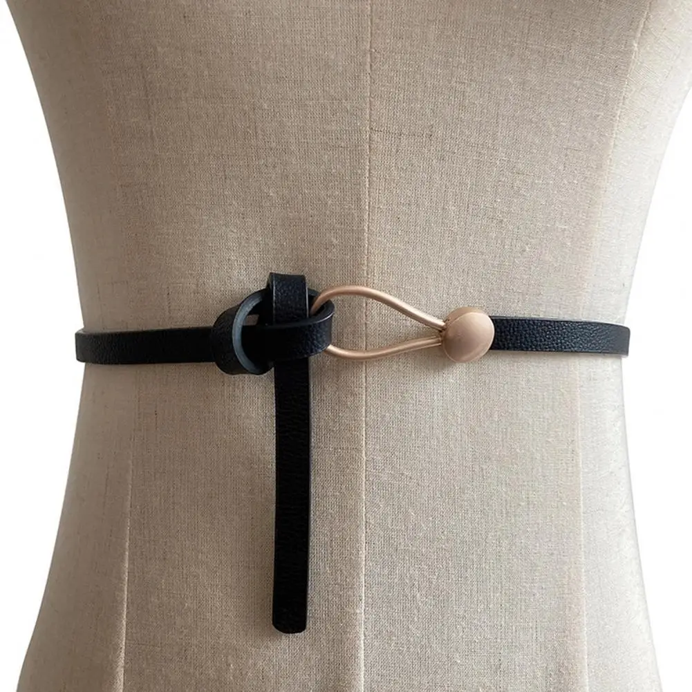 

Belts Waist Belt Non-porous Design Anti-rust Faux Leather Golden Buckle Waist Belt for Shopping