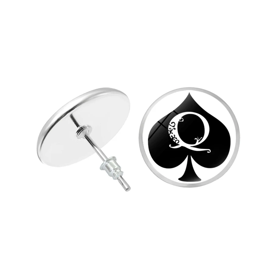 Poker Spades Q серьги королевы сердце Клубные гвоздики массивные женские и мужские
