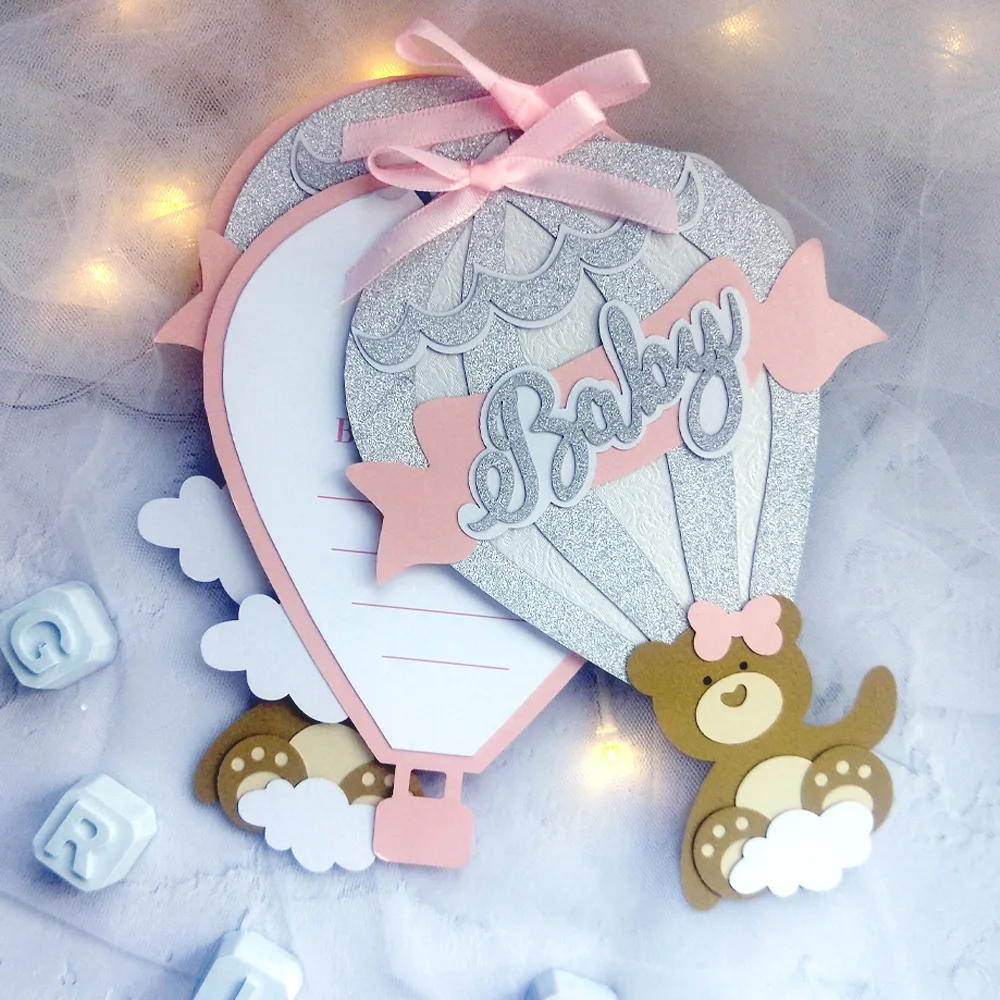 Плюшевый мишка приглашения на воздушный шар детский душ ручной работы|Открытки и