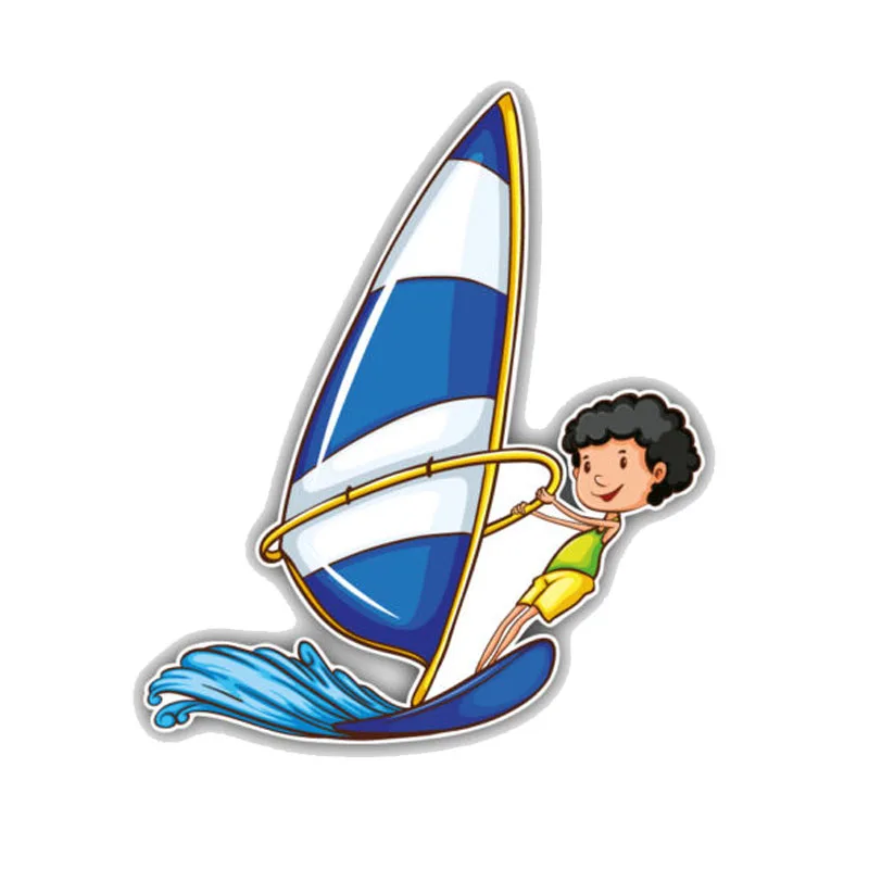 

Personality Funny Cartoon Little Boy Windsurfing Bumper Trunk Laptop Rear Windshield Car Bumper Sticker PVC13x11cm