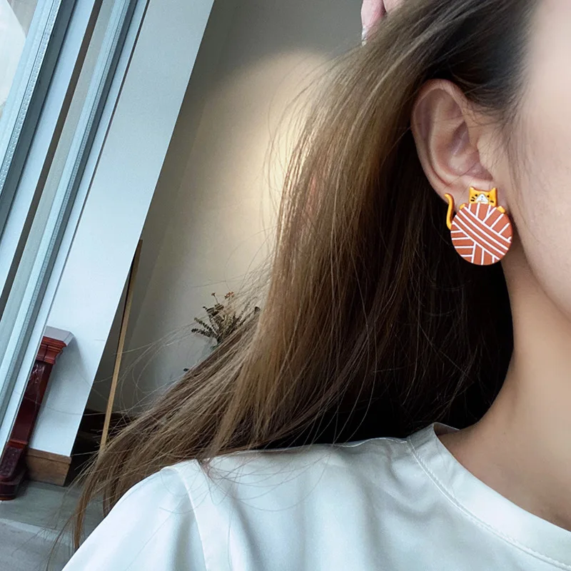 Серьги-клипсы без пирсинга в японском стиле с изображением кошки - купить по