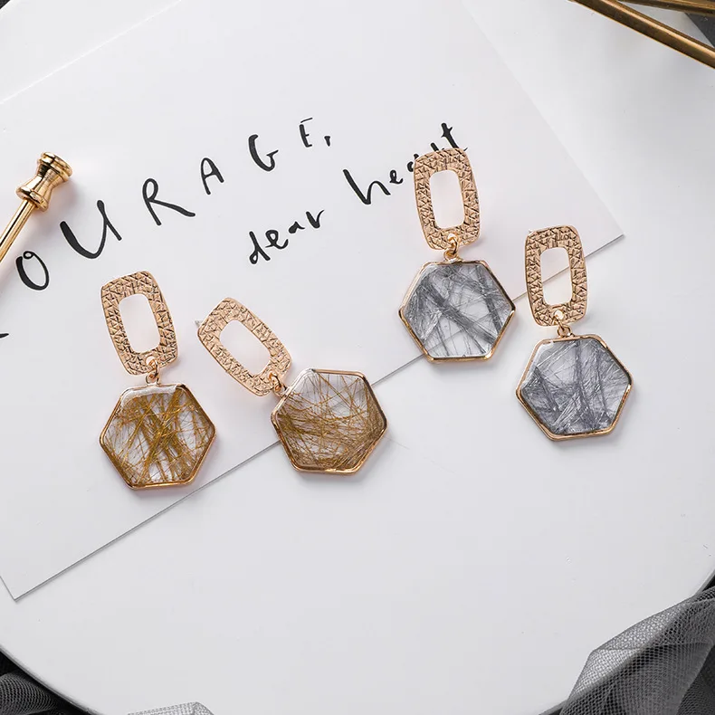 Корейский Новый дизайн модные ювелирные изделия простые шестиугольные смолы