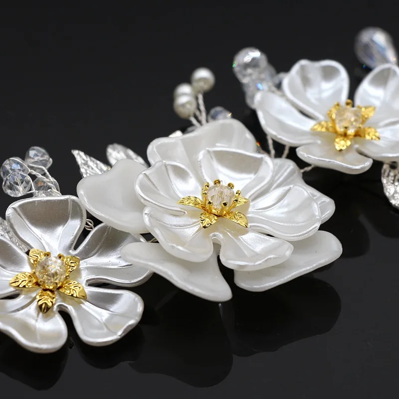 Элегантный свадебный обруч с жемчугом и белым цветком для волос подарок 2019 |