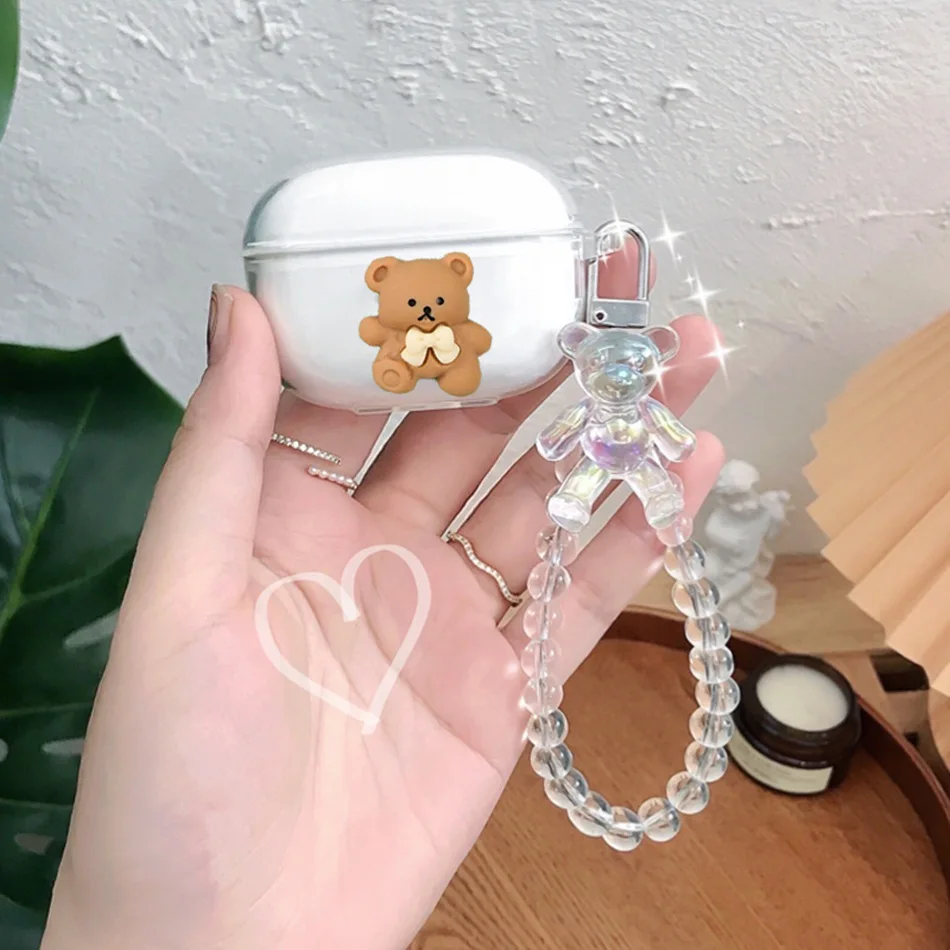 

Чехол для AirPods Pro, милые AirPods с мультяшным медведем, силиконовый прозрачный чехол для AirPods 2 с брелоком, чехол для airpod pro