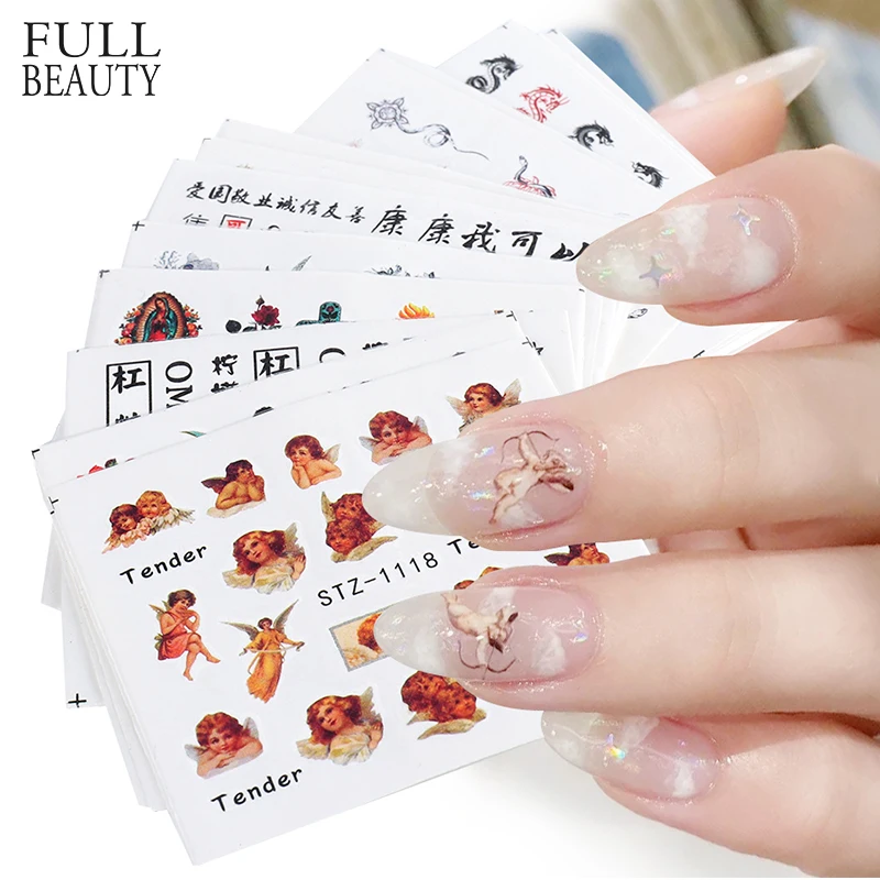 16/24 шт. Херувим наклейки для ногтей Ангел Мэри Христос Роза вода набор ползунков