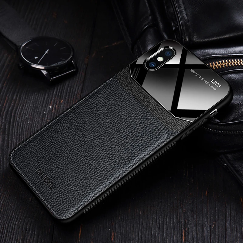 Black I coque, чехол, чехол, для Apple IPhone X XR iPhoneX на кожаном зеркальном стекле Силиконовый противоударный телефон роскошные мягкие милые чехлы - Цвет: Black