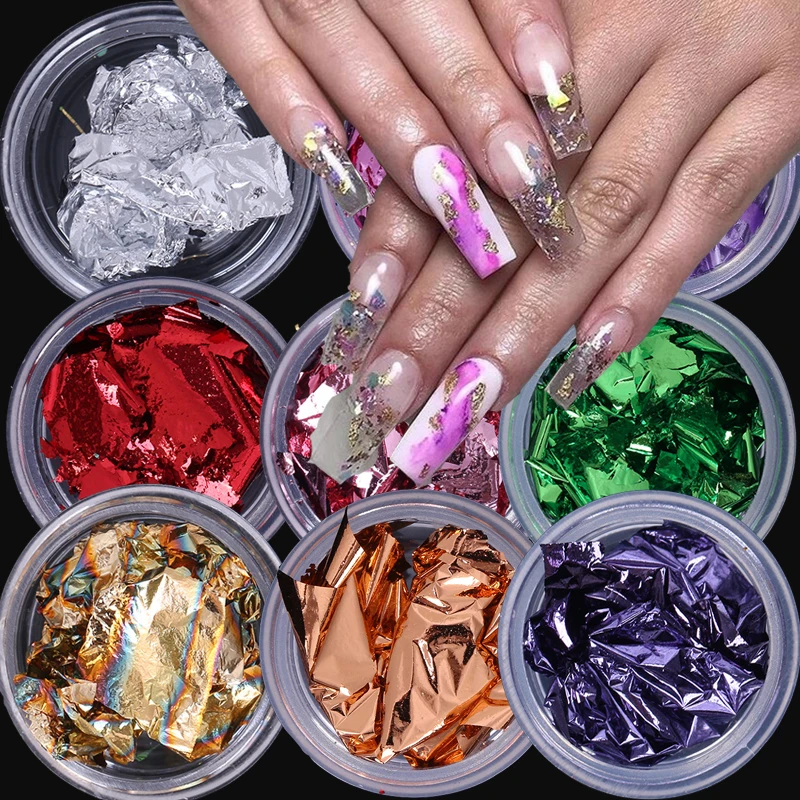 

Nail Foil Gold Nail Sticker Glitter Flakes Aluminum Foil Irregular Sequins Nails Powder Chrome Nail Decals Nail Art Decorations