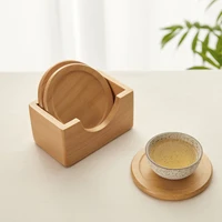 6 pieces wooden coaster set black walnut solid wood round table mat heat insulation pad box bottom holder placemat cup mat