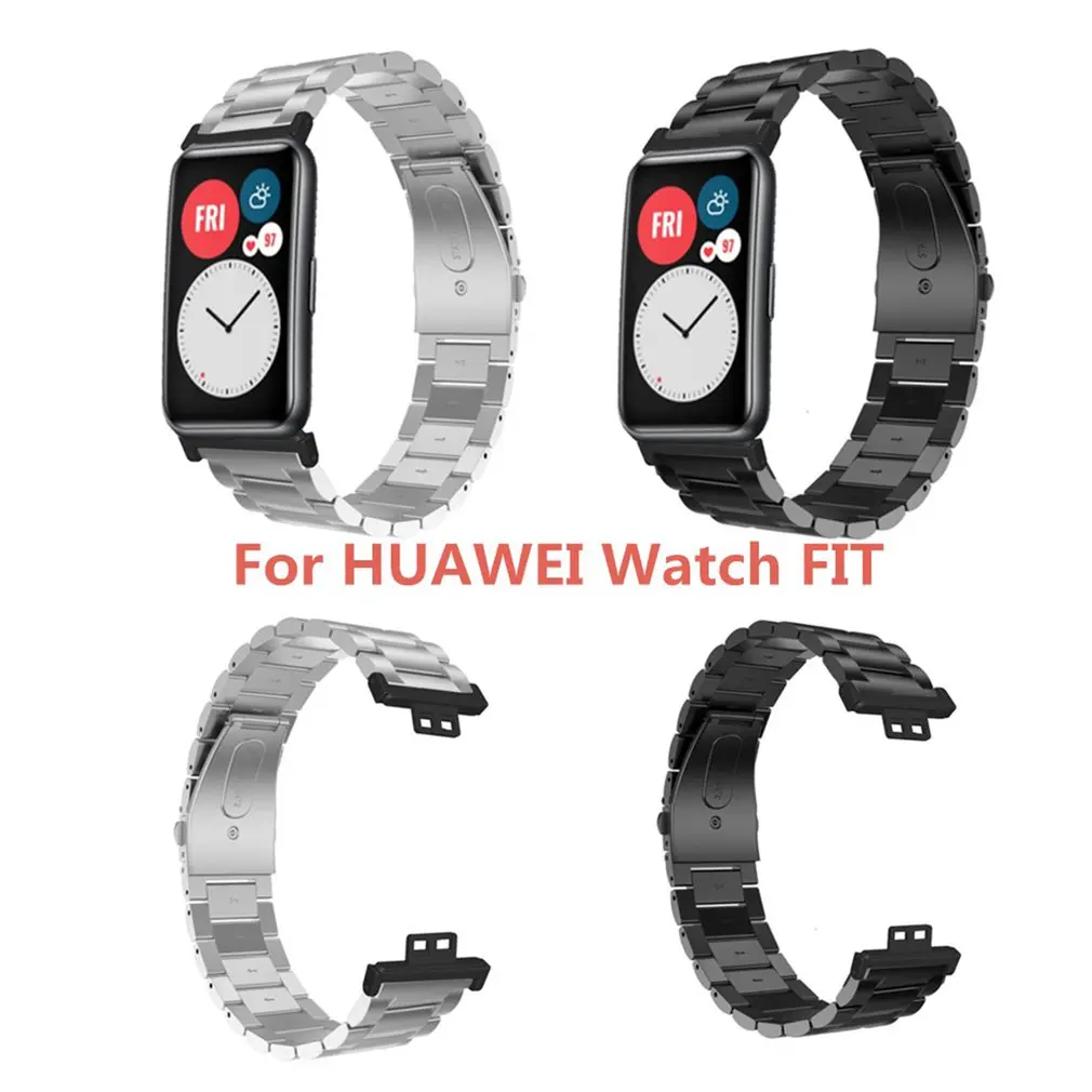 

Watch Accessories Double Snap Buckle Three Beads Solid Steel Strap Metal Head Grain Strap For HUAWEI Watch FIT