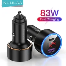 KUULAA 83W Car Charger USB Type C Dual Port PD QC Fast Charging For Laptop Translucent Car Phone Charger For iPhone Samsung
