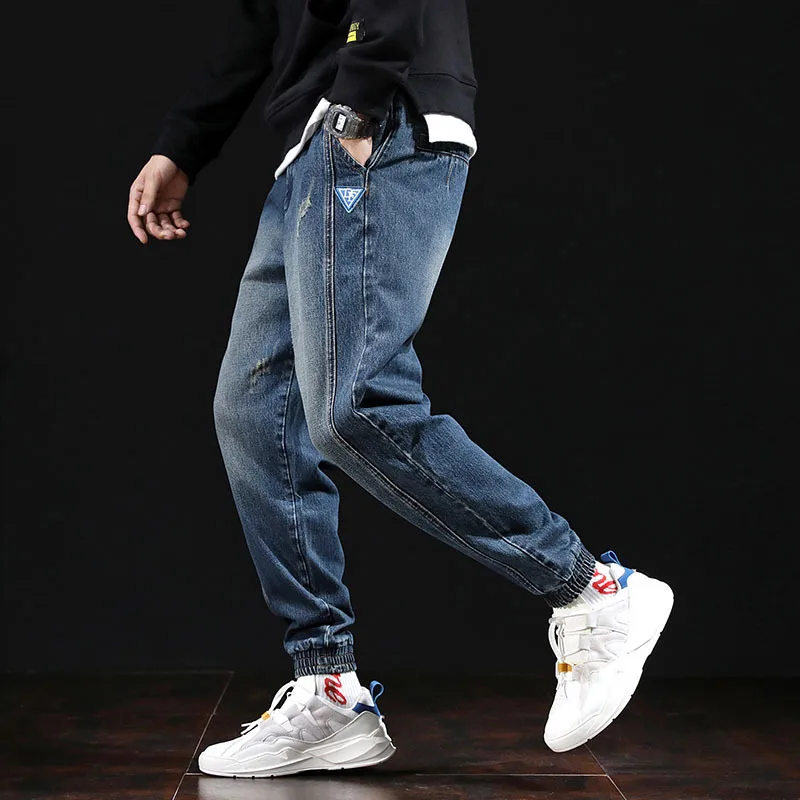 

Джинсы мужские свободного покроя, эластичные брюки-султанки из денима, дизайнерские Джоггеры в стиле хип-хоп, повседневная мужская одежда, ...