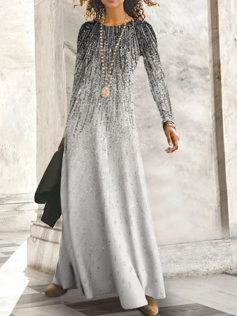

Donsignet 2021 New Pullovers Vintage Loose Long Sleeve Dresses for Women O Neck Long Dress Woman