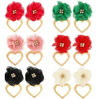 ztech gold color heart pendant with big popular handmake cloth flower earrings jewelry women bijoux wholesale cheap accessories