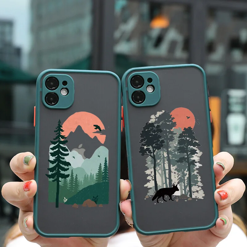 Mountain Tree Sunset Phone Case For iPhone 7 8 Plus SE2020 For iphone X XR Xs max 11 12 13 14 Mini Pro Max Hard Shockproof cover