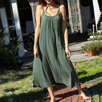 cotton sleeveless backless womens long dress summer solid spaghetti strap women dresses streetwear casual loose ladies clothes