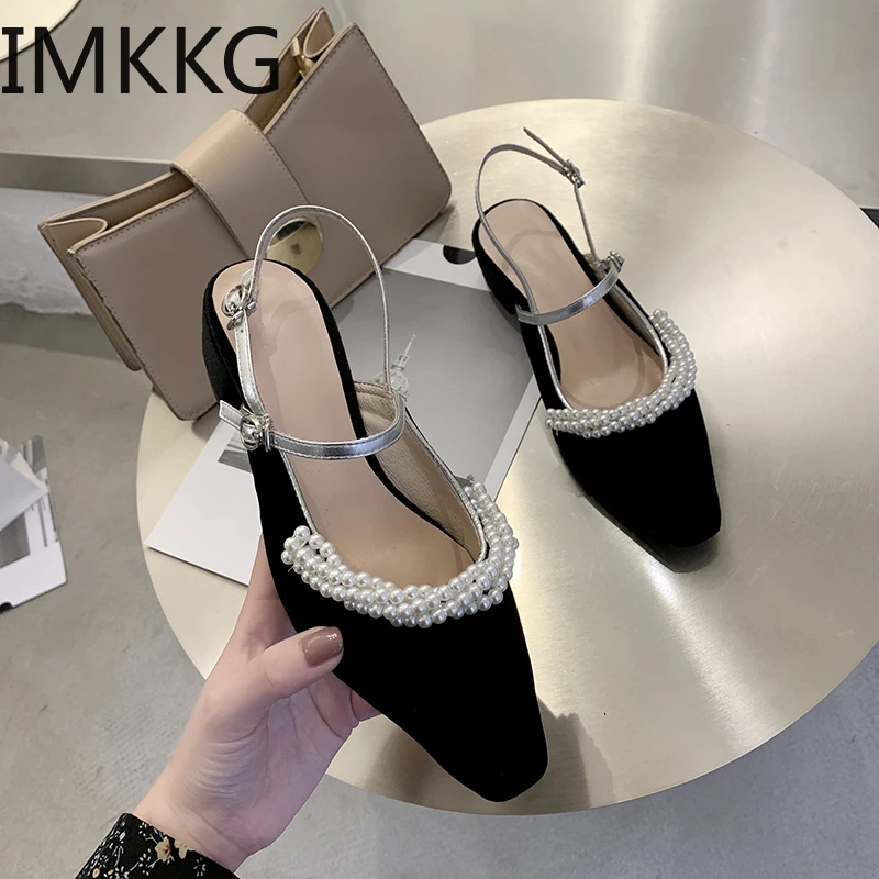 Женские босоножки с ремешком на пятке однотонная Жемчужная Нить бусина туфли