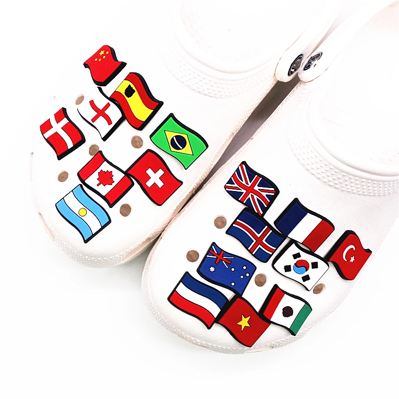 

10 шт. подвески для обуви аксессуары для России Корея Бразилия и т. д. национальные флаги украшения для обуви для детей с рисунком «крокодил» ...