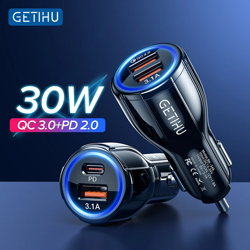 Автомобильное зарядное устройство GETIHU с двумя USB-портами и светодиодной