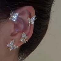 1pc luxury shining zircon rhinestone long tassel ear clip ear cuff ear hook exquisite vintage clip earring wedding party jewelry