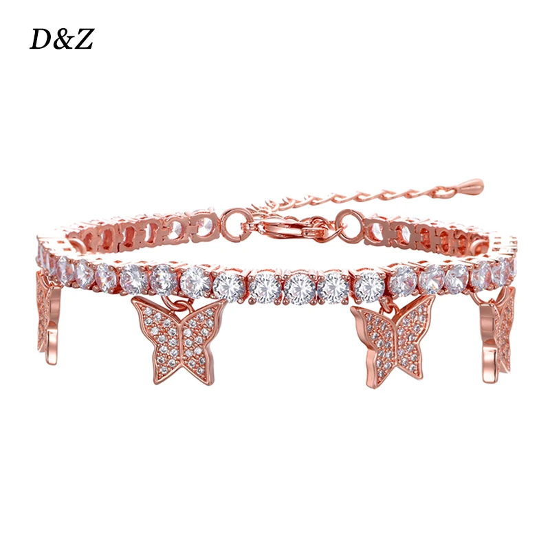 

D&Z New 4.0mm Adjustable Tennis With Butterfly Bracelet Bling AAAA Zircon Charm Female Necklace Hip Hop Bracelet Women Jewelry