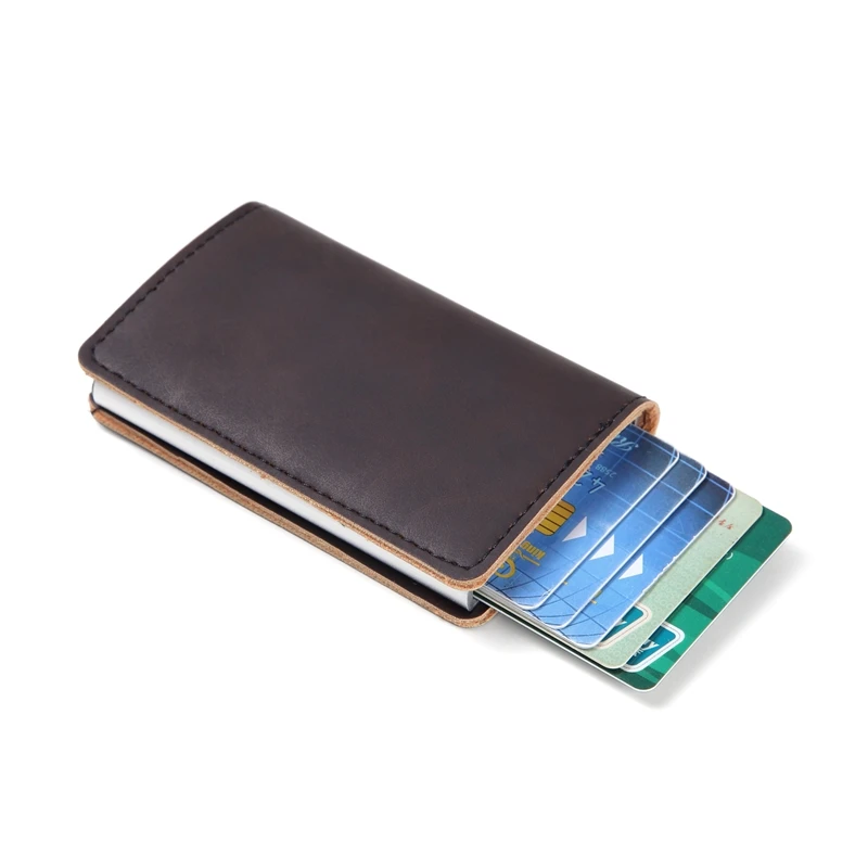 Anti-theft Для мужчин Винтаж держатель кредитной карты блокирование Rfid Бумажник кожаный унисекс информационной безопасности Алюминий Металл Кошелек