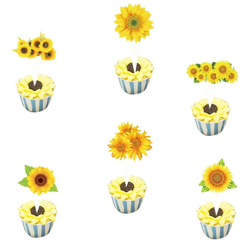 

24pcs/lot Sunflower Cake Cupcake Toppers Picks Kid's Birthday Party Decorations Cup Plate Party Supplies Favors Children Gifts