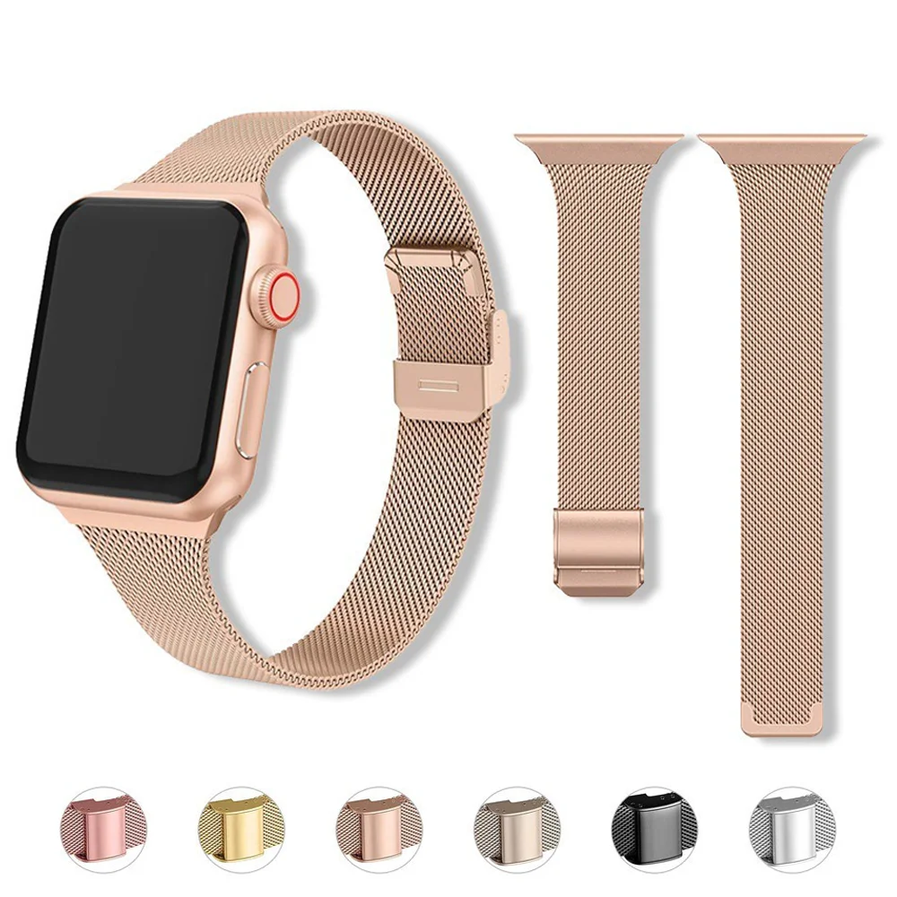 

Slim strap For Apple Watch band 44mm 40mm 38mm 42mm Milanese pulseira metal bracelet correa iwatch series 7 6 5 4 3 SE 45mm 41mm