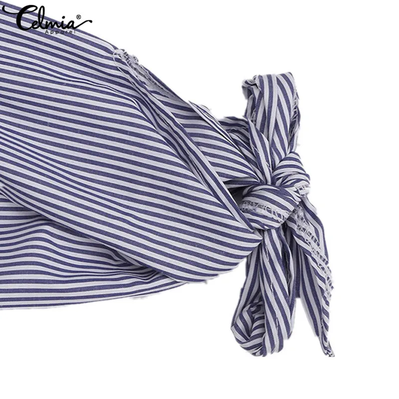 

Sexy Women Celmia Striped Blouses 2021 Fashion Off Shoulder Tops Spring Shirts Casual Elegant Office Ladies Blusas Femininas