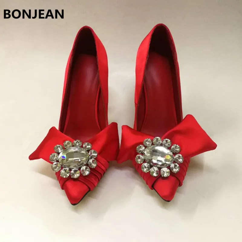 BONJEAN/женские туфли лодочки женские на высоком тонком каблуке атласные вечерние