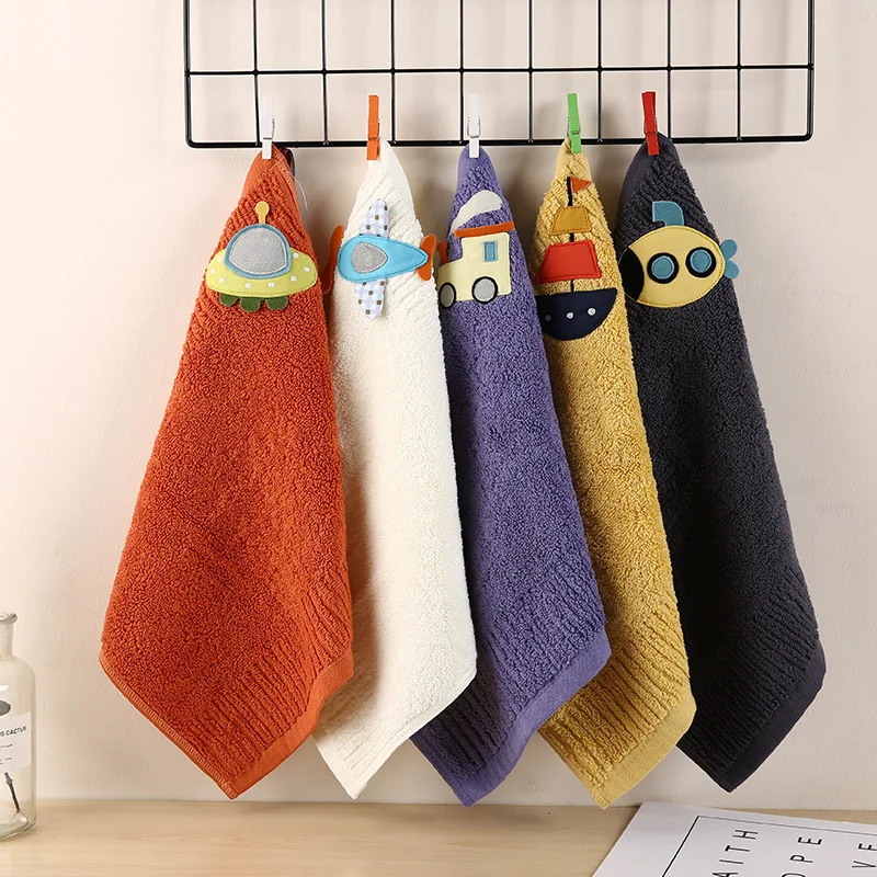 

35x35cm 100% Cotton Towel Soft Skin-Friendly Embroidered Hand Towel for Adult Kids Children Wash Face Bathroom Cleaning Set