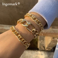 3pcsset exaggerated cuban curb chunky chain bracelets pulseras for women steampunk men 2021 charms fashion couple boho jewelry