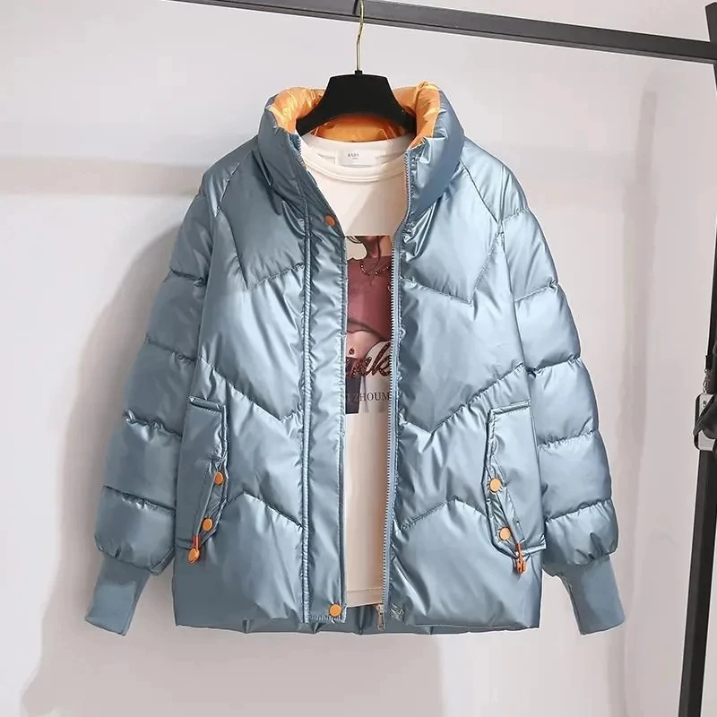 Зимняя женская куртка новинка 2022 глянцевое пуховое пальто из хлопка зимняя