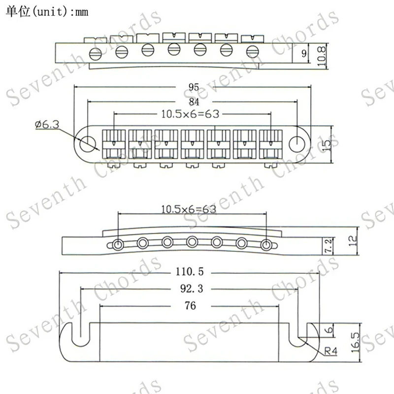 Набор из 7 струн мостика и хвоста для электрогитары хром черный на выбор