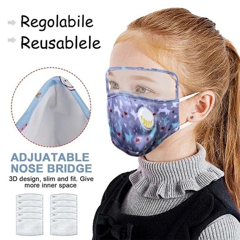 

Cotton Windproof Outdoor Face Face Mask with2 Filters Integrated mask kids+ Eyes Shield