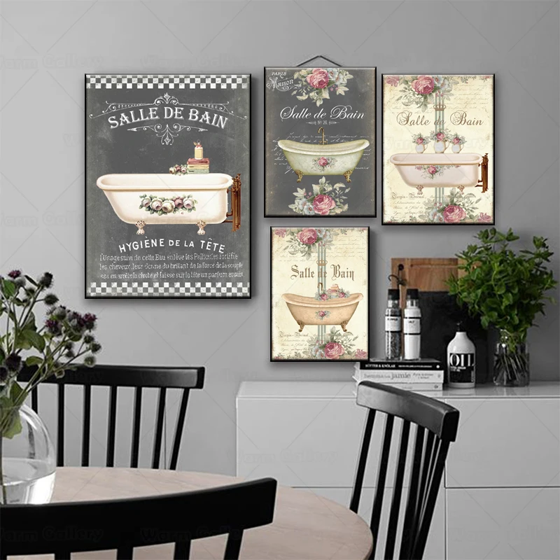 Настенное искусство Французский Винтаж холст для ванной комнаты Le Bain печатный