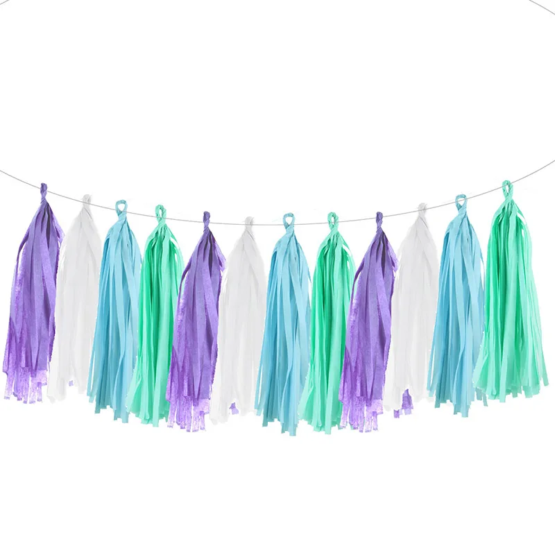tassel set 1 Бумажный баннер в виде русалки для девочек, украшение для дня рождения, гирлянда в виде хвоста русалки, украшение для девочек - Цвет: tassel set 1