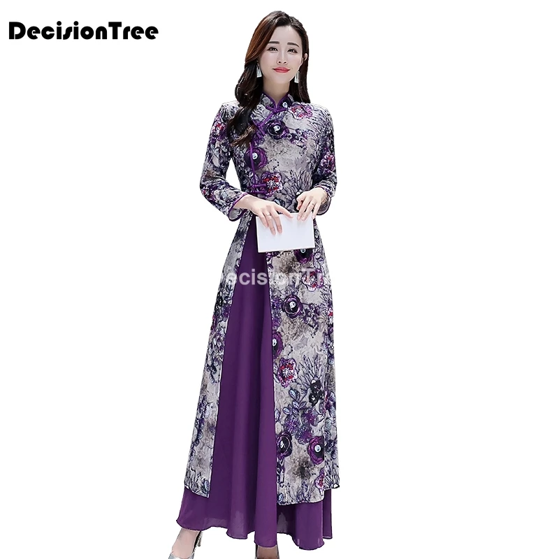 Традиционное китайское платье аозай из Вьетнама Ципао для женщин костюм в