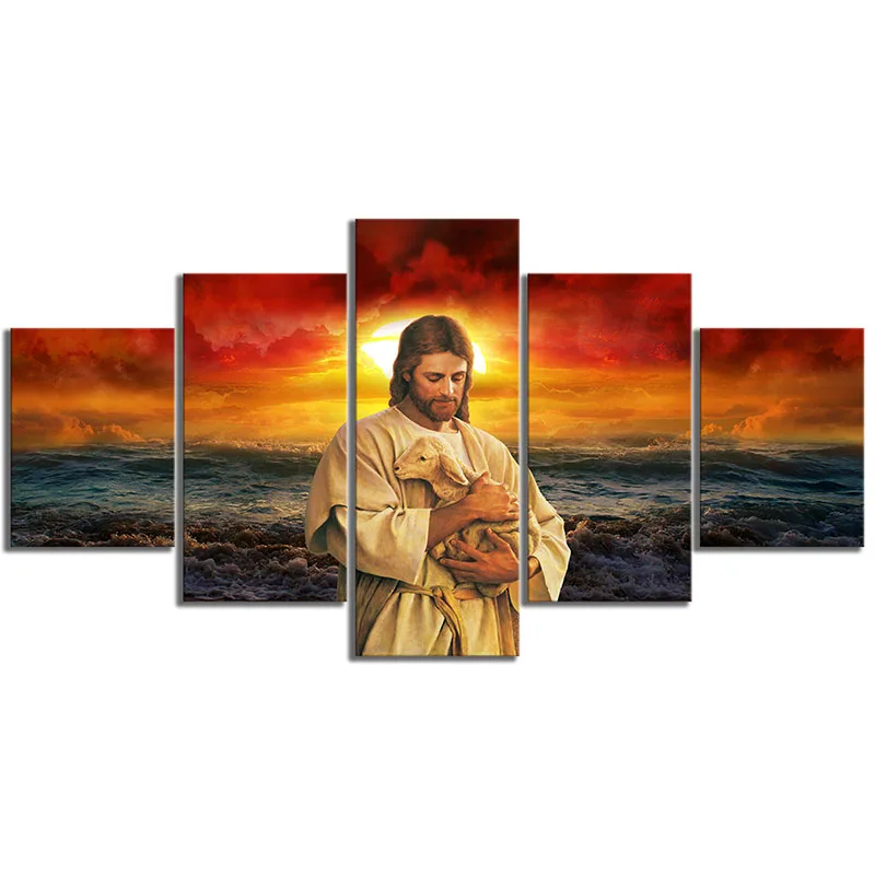 

Religious Poster 5 Pieces Canvas Painting Jesus Holy light Wall Art Home Decor Modular Picture For Living Room Bedside Murals