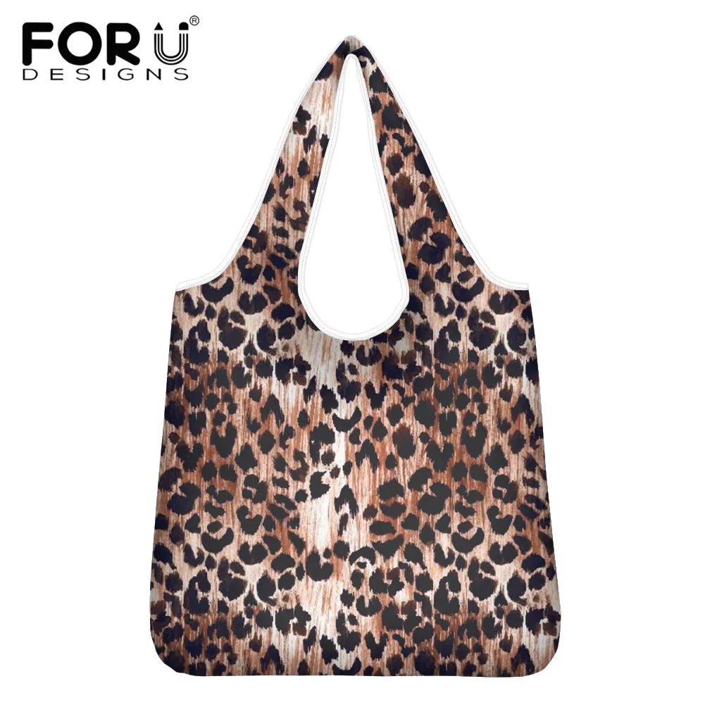

FORUDESIGNS Personalized Leopard Pattern Grocery Bag for Ladies Casual Cloth Bag Shopping Bag Women's Reusable Shoulder Bag