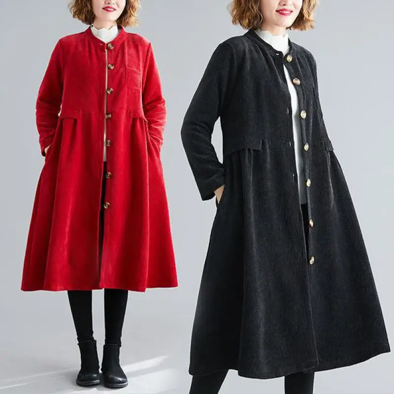 

Женское свободное вельветовое платье, однотонное свободное приталенное платье-ветровка для отдыха, Осень-зима 2022