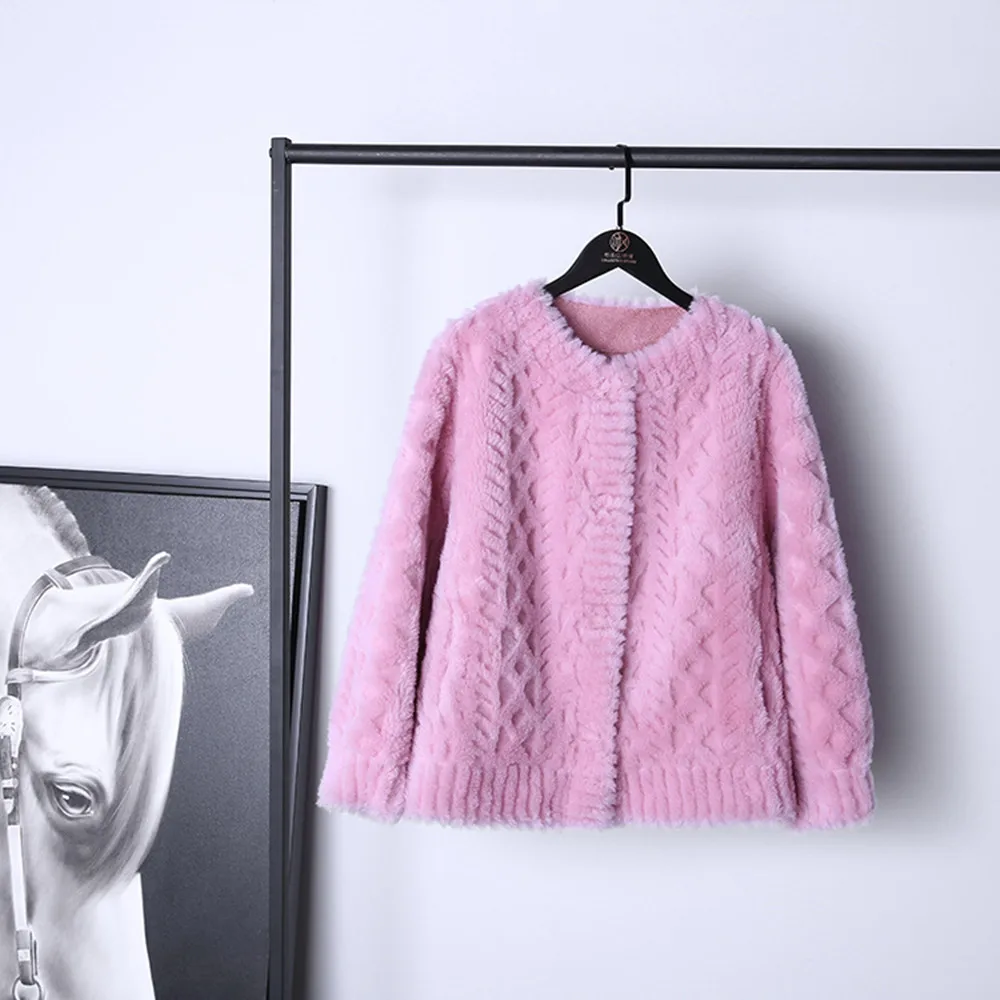 Winter Designer Women's High Quality Wool Fur Leather Vintage O-neck Jackets Top C372