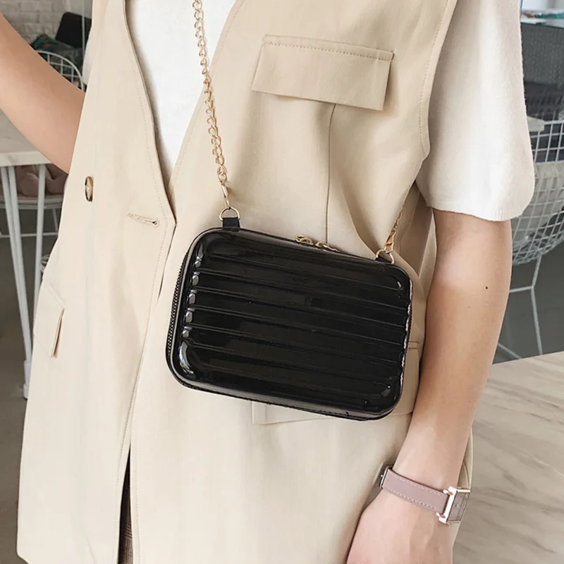 

Hot Selling Women Luggage Bag Soft Shell Square Handbag Shoulder Zipper Chain Square Bag -B5