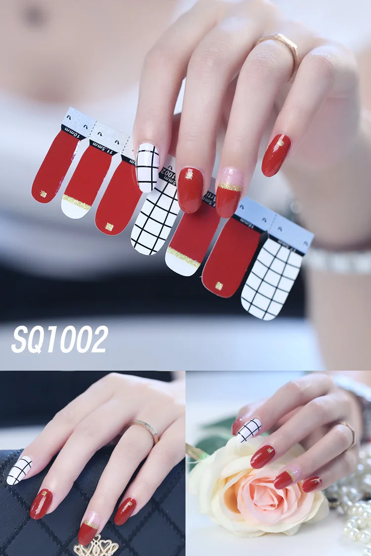 SQ1002 14 стикеров для дизайна ногтей, переводные наклейки, Корейская коллекция, маникюр, сделай сам, лак для ногтей, полоски, обертывания, вечерние - Цвет: SQ1002