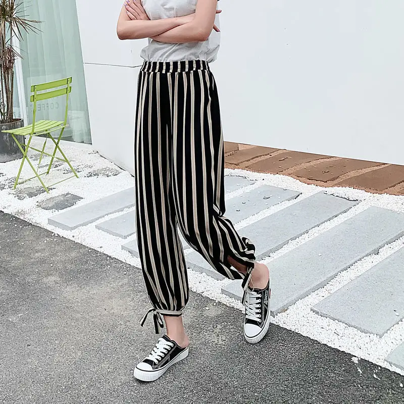 

2021 Summer New High Waisted Chiffon Knickerbockers Women's Large Size Loose Fit Slim Little Foot Nine Point Harem Pants D018