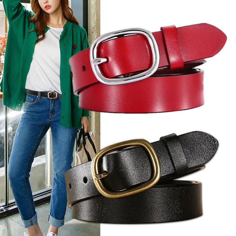 

Ремень из натуральной воловьей кожи Женский, элегантный винтажный Повседневный Пояс с золотой пряжкой для джинсов