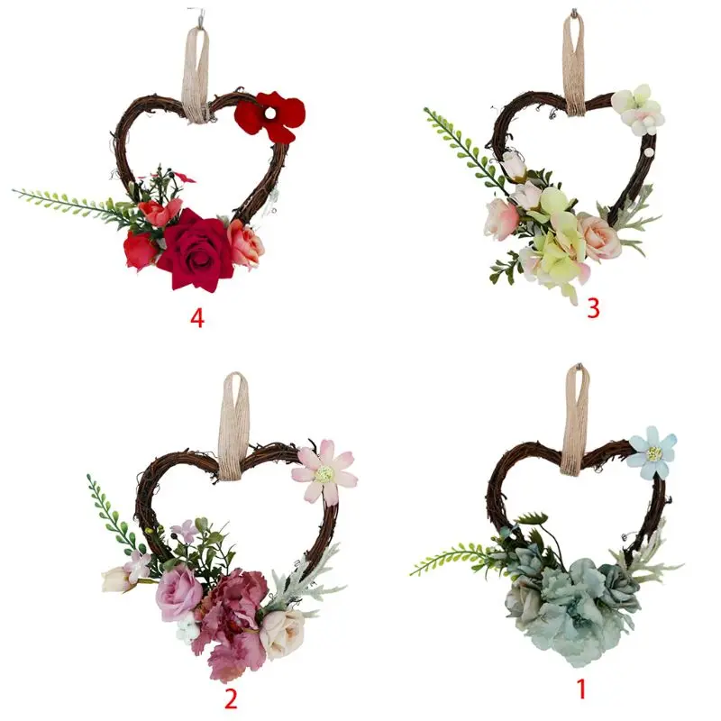 

6 Inch Heart Shaped Wreath Artificial Flower Romantic Wall Hanging Garland for Holiday Wedding Party Car Front Door Valentines