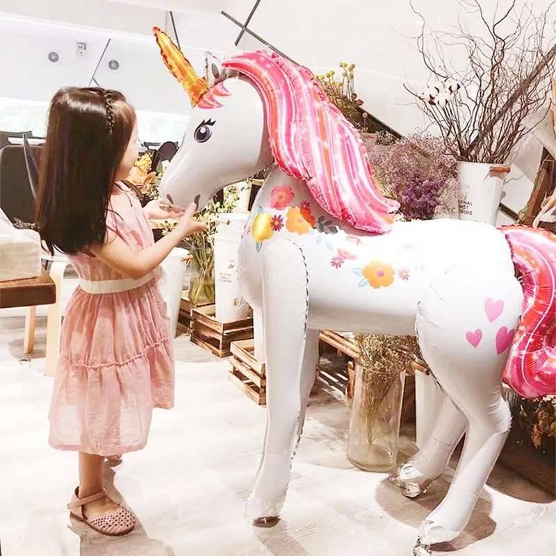 

3.8ft Tall Unicorn Baby Shower Party Decorations 3D Animal Foil Balloons Girls Happy Birthday Decor Kids Supplies Helium Globos